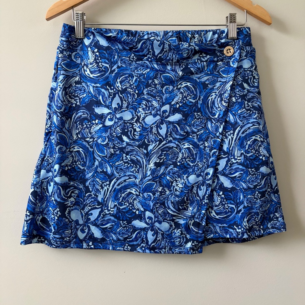 Stella Parker Sport Womens Blue Paisley Floral Faux Wrap Active Skort Size S